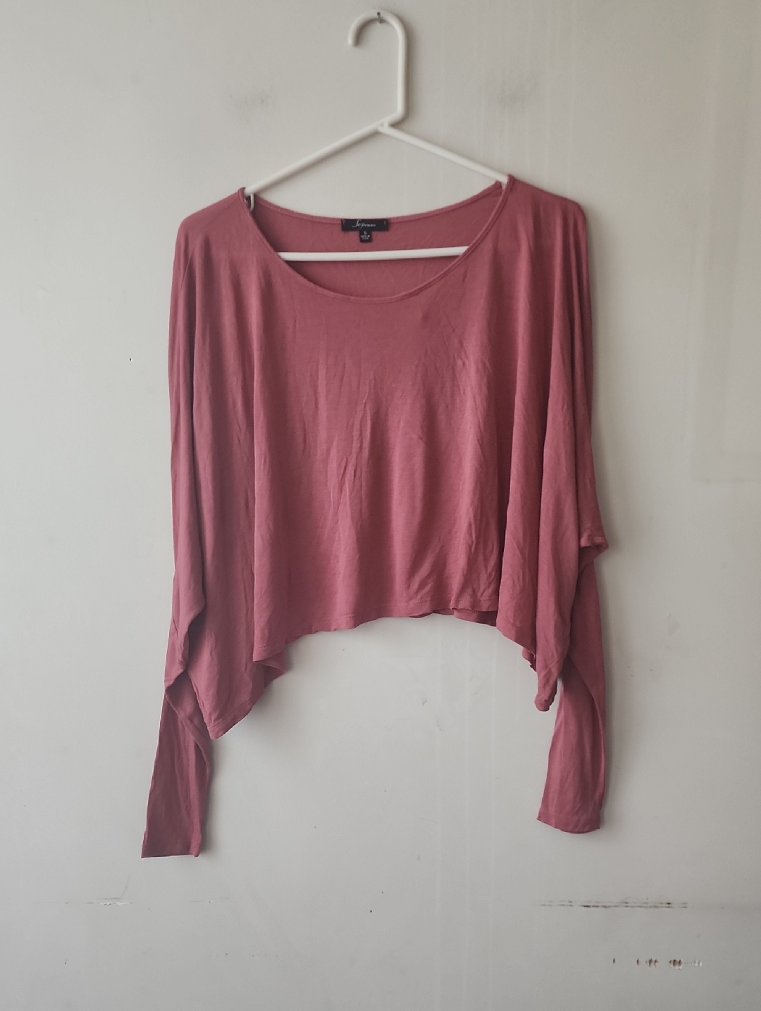 Soprano Dusty Rose Cropped Long-Sleeve Scoop Neck Top